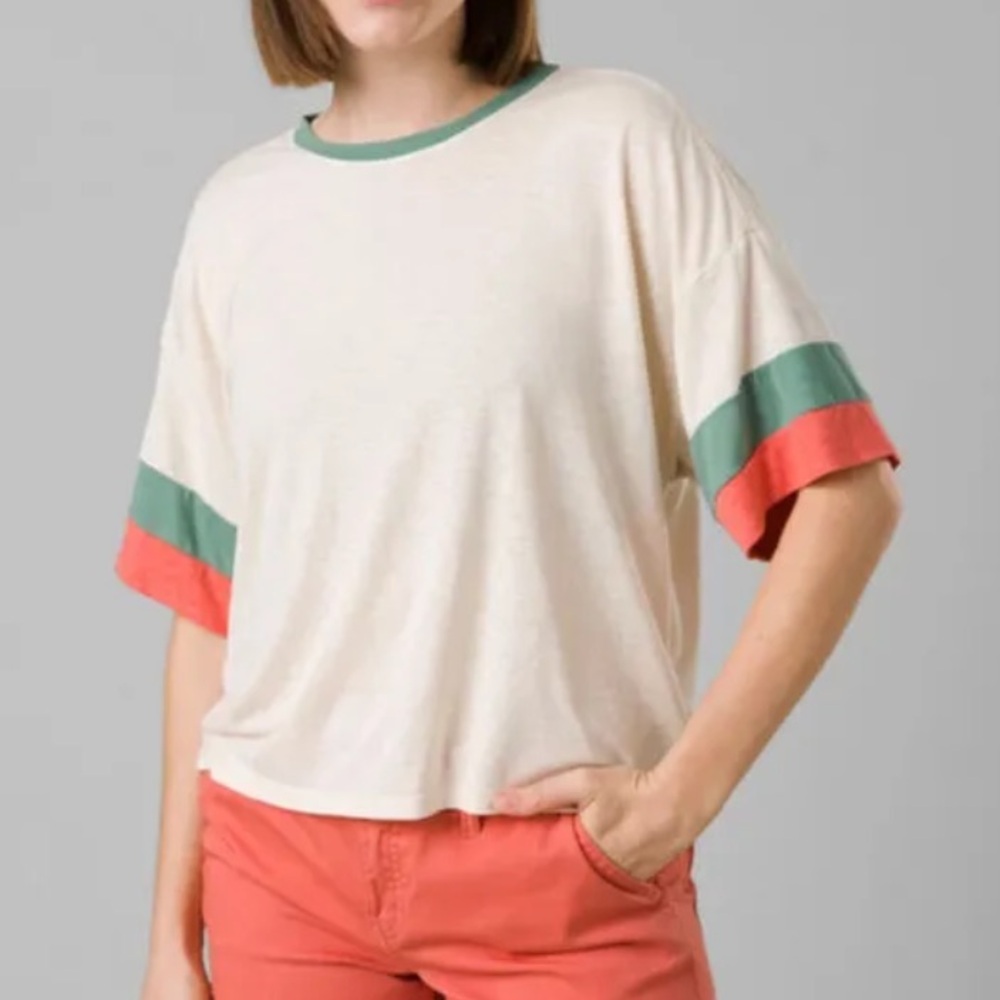 Prana Green and Pink Short Sleeve Tee Relaxed Fit